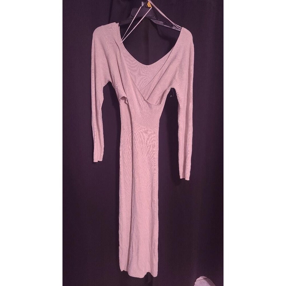 Freshman1996 beige long-sleeve ribbed knit sweater dress Size L